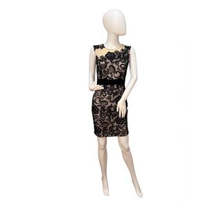 Emamoda Black Beige Elegant Bodycon Dress Size Small Formal Party Cocktail chic